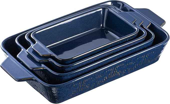 Casserole Dishes for Oven, Baking Dishes, Ceramic Bakeware Sets of 4, Rectangular Baking Pan Set with Handles for Baking, Casserole, Kitchen, Wedding Gift (Blue)