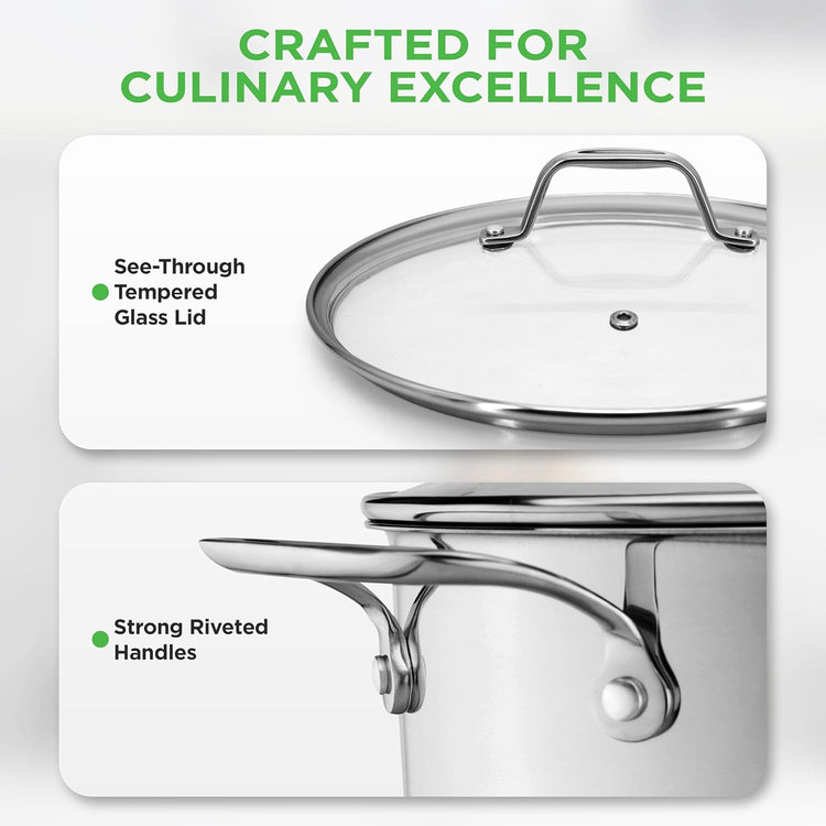 NutriChef 19-Quart Stainless Steel Stockpot – 18/8 Food Grade Heavy-Duty Induction-Compatible Pot with See-Through Lid, Ideal for Stews, Broths, Simmering & Soups, Dishwasher Safe – NCSP20