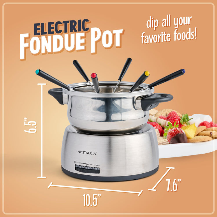 FPS200 6 Cup Stainless Steel Electric Fondue Pot with Temperature Control