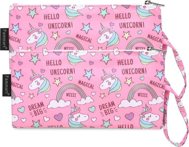 Reusable Sandwich Bag/Snack Bag for Kids & Adults, Dual Layer Lunch Bag with Handle, Washable, Food Safe, BPA Free (2-Pack, Rainbow Unicorn)