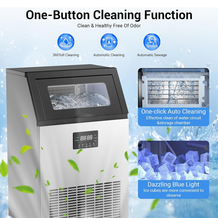 Commercial Ice Maker Machine 200LBS/24H, Under Counter Ice Machine with 50 LBS Storage Bin, 55 Ice Cubes in 8-12 Mins, Self Cleaning Free Standing Ice Maker for Home/Bar/Restaurant (200LBS / 24H)
