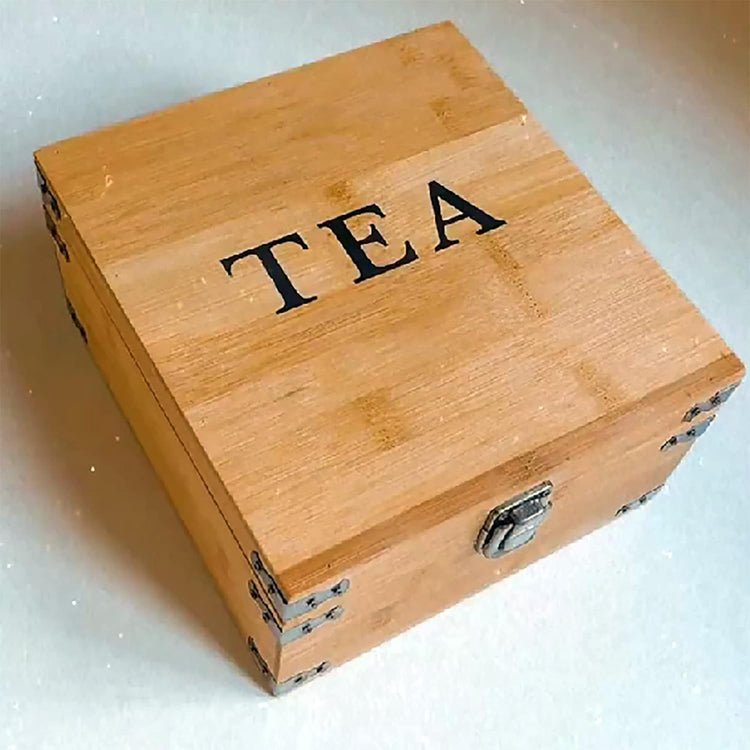 Tea Organizer Box 7.4" x 8.1" x 4.2" Bamboo Wood Organizer Storage Chest 4 Tall Adjustable Slots 100% Handmade Eco-Friendly Natural Kitchen Décor