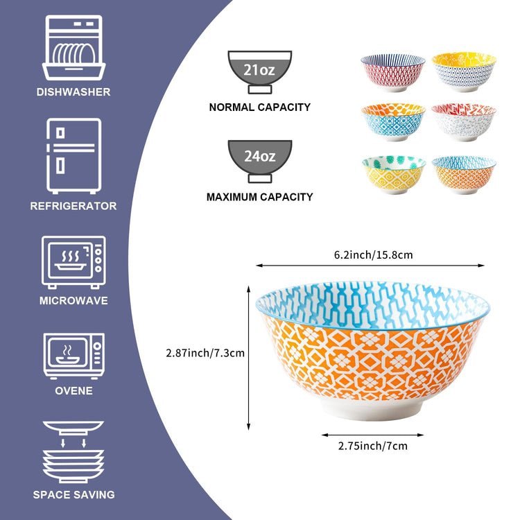 24 Oz Ceramic Soup Bowls Set of 6 (6 Count)