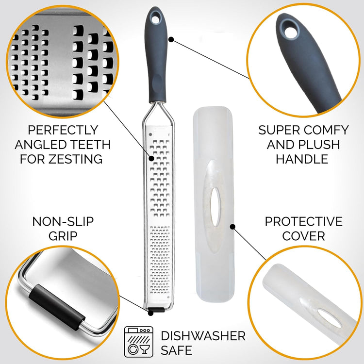 2-in-1 DESIGNED BY CHEFS Lemon Parmesan Cheese Zester and Food Shredder - Essential Grater Kitchen Tool Perfect Spiralizer for Citrus, Garlic, Vegetables, Fruits and More