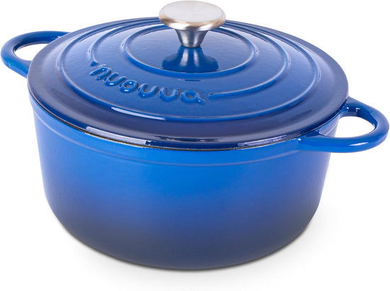 Cast Iron Pot with Lid – Non-Stick Ovenproof Enamelled Casserole Pot, Oven Safe up to 500° F – Sturdy Dutch Oven Cookware – Dark Blue, 5-Quart, 24cm – by Nuovva - Nestoria