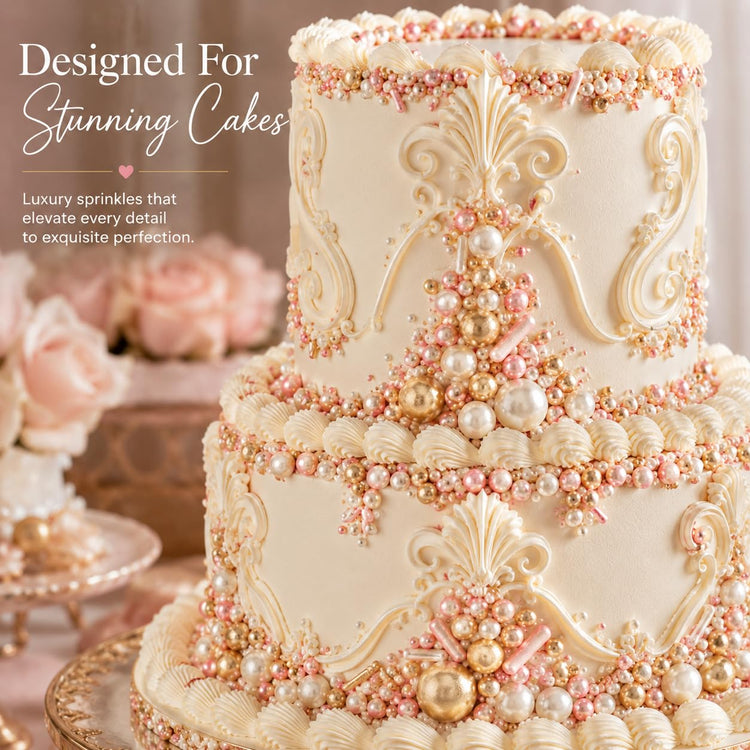 Pink White & Gold Pearl Cake Sprinkles Mix (4.2 Ounce)
