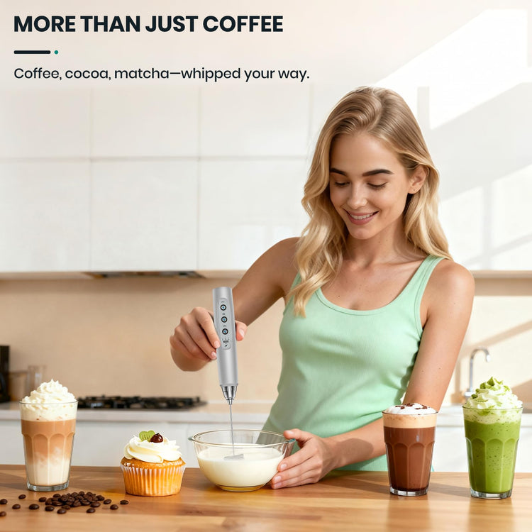 Milk Frother Handheld Rechargeable with Stand