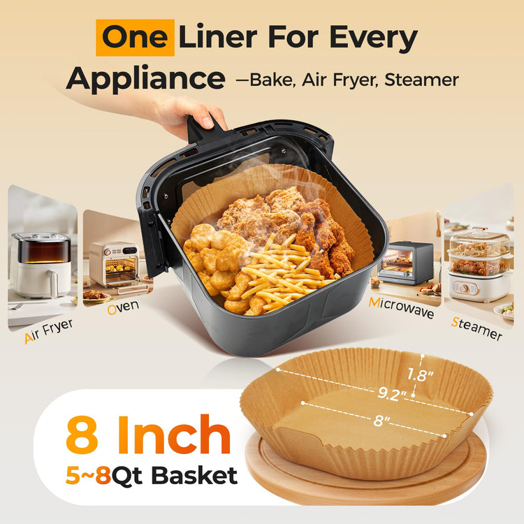 125Pcs 8 Inch Square Air Fryer Liners Disposable for 5 (125 Count)