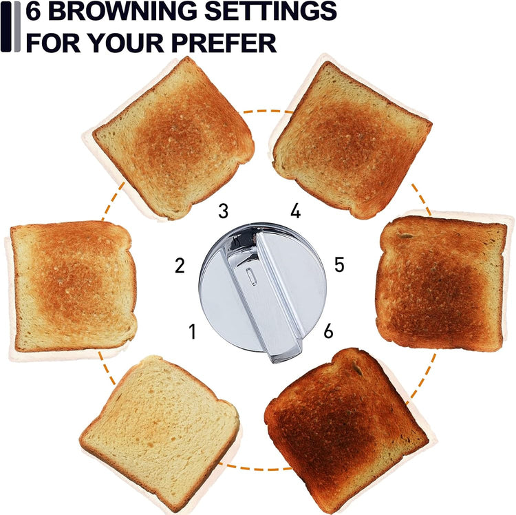 CUSIMAX Stainless Steel 2 Slice Toaster with LED Display, Extra-wide Slots, 6 Browning Settings, Cancel/Bagel/Defrost, Removable Crumb Tray, Black
