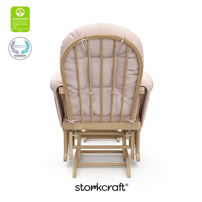 Storkcraft Premium Hoop Glider & Ottoman (Natural/Pink) — GREENGUARD Gold Certified Nursery Glider, Solid Wood Craftsmanship, Smooth-Gliding Nursery Chair and Ottoman, Award-Winning