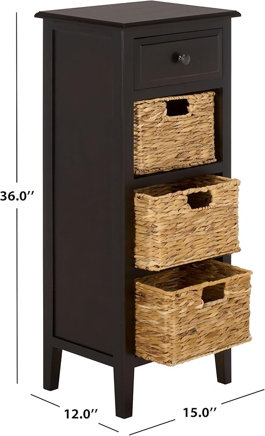 SAFAVIEH Home Collection – Michaela Black 4-Drawer Storage Unit, Natural Rattan Basket Organization, Fully Assembled (AMH5744H)