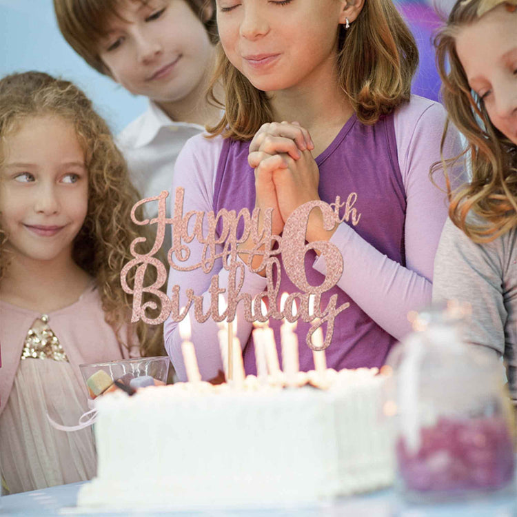 1 PCS Happy 6th Birthday Cake Topper Glitter Cheers to 6 Years Cake Pick Number 6 Fabulous Cake Decoration for 6th Birthday Party Decorations Supplies Rose Gold