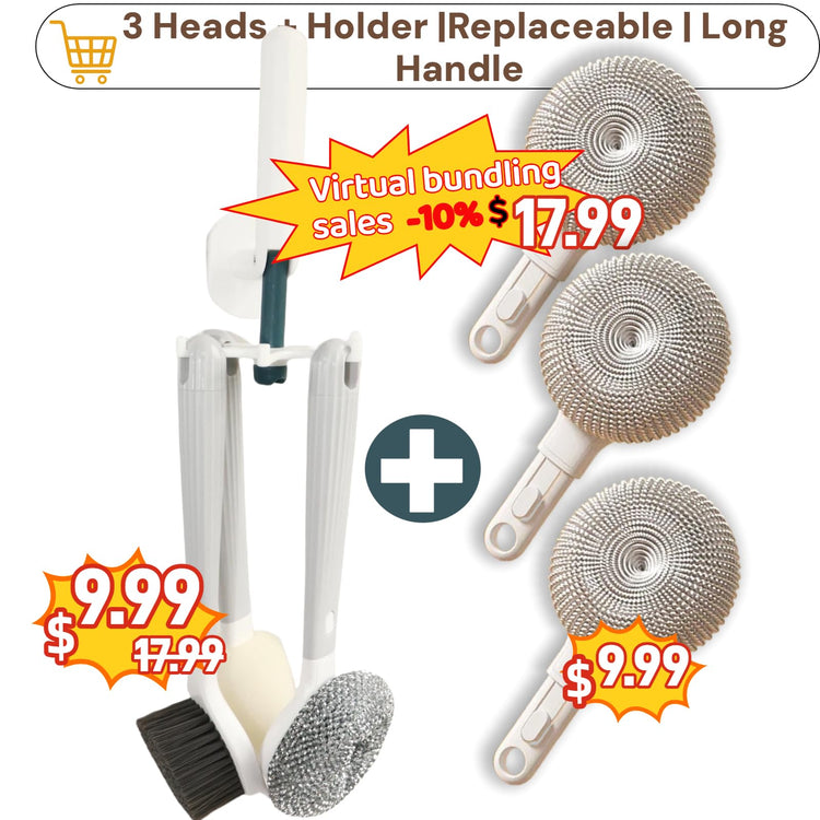 Dish Brush Set of 4 with Holder.Interchangeable Heads Kitchen Scrub Brush (4 Count)
