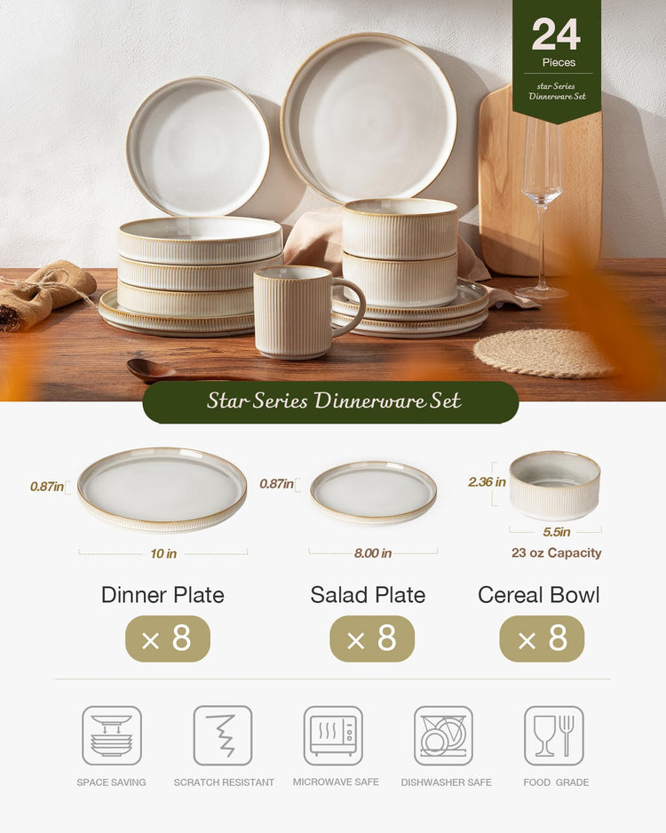 Star Stoneware Dinnerware Sets for 8 (24 Count)