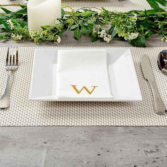 Luxenap 15.8 X 7.9 Inch Linen-Feel Guest Towels, 2000 Lettered Hand Towels - Gold Letter 'W', Sans Serif Font, White Paper Dinner Napkins, airlaid, For Restrooms And Tables