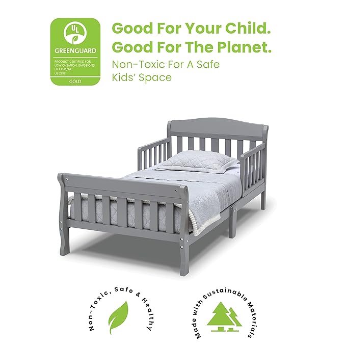 Delta Children 4-Piece Toddler Playroom Set, Grey/White & Canton Toddler Bed, Greenguard Gold Certified, Grey