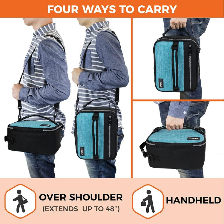 opux Insulated Lunch Box for Men Women Adult, Compact Lunch Bag for Kids Boy Girl Teen, Soft Lunch Cooler Bag for Work School, Leakproof Lunchbox Lunch Pail with Clip-on Buckle, Heather Sea Blue