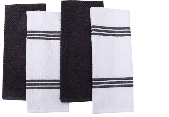 AMOUR INFINI Kitchen Towels Pack of 4 - Absorbent, Quick Drying Premium Cotton Tea Towel - Kitchen Linens 16x28 Inch Dish Towels with Hanging Loop (D.Grey) - Nestoria
