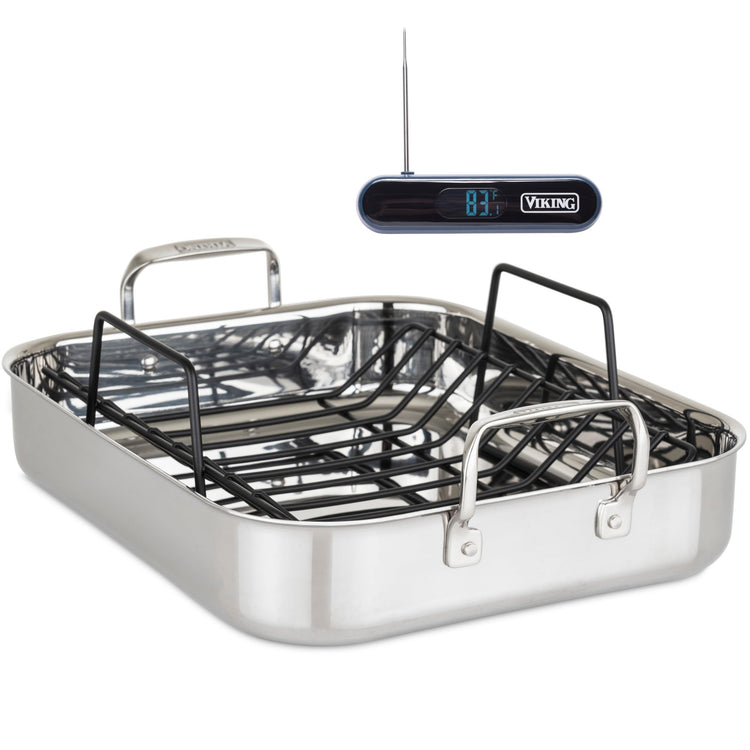 3 Ply Stainless Steel Roasting Pan with Non Stick Rack