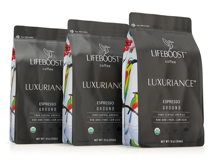 Lifeboost Espresso Ground Coffee - Non-GMO Low Acid Single Origin USDA Organic Espresso Coffee - Third Party Tested For Mycotoxins & Pesticides (Espresso Ground, 12oz, Pack of 3)