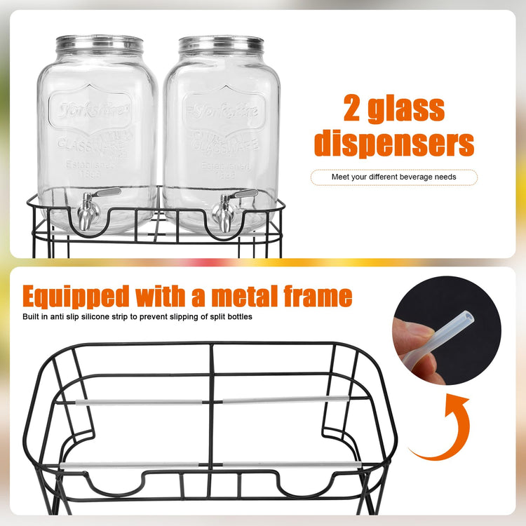 Glass Drink Dispensers For Parties.1.2 Gallon Beverage Dispensers With Stand And Stainless Steel Spigot.Party Drink Dispenser For Punch (2 Count)