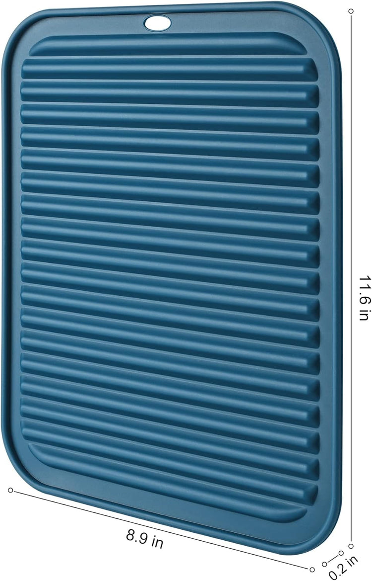 HOTEC BPA Free Silicone Trivets for Hot pots and Pans, 446℉ Heat Resistant for Kitchen Counter Dish Drying Mat, Set of 2 Classic Blue