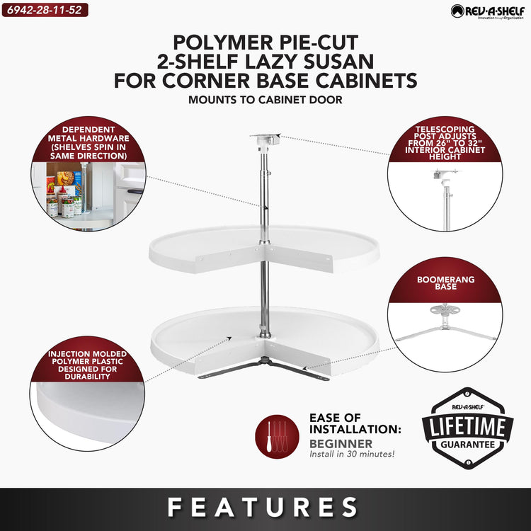 2 Tier Pie Cut Plastic Lazy Susan for Corner Base Cabinets