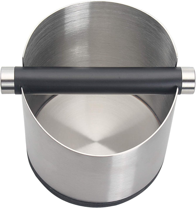DIBTSA Espresso Knock Box, Stainless Steel Coffee Grounds Knock Box, With Removable Knock Bar and Non-Slip Rubber Base (Silver)