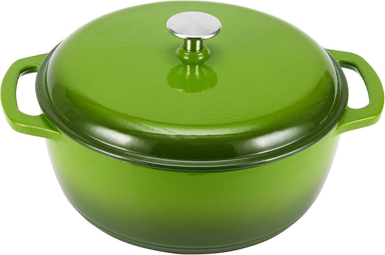 Amazon Basics Cast Iron Dutch Oven Pot with Lid, Enameled, Round, Dual Handles, Heavy-Duty, Small, 4.3-Quart, Green - Nestoria