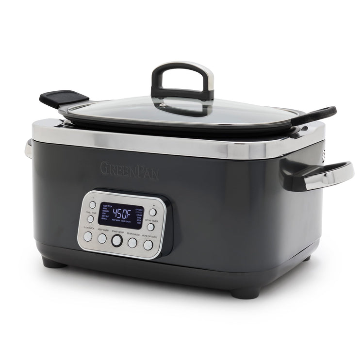 Elite 14-in-1 Nonstick 6QT Electric Slow Cooker, PFAS-Free Ceramic Multi-Cooker, In-Pot Browning, Dishwasher Safe Lid & Removable Crock, Stainless Steel Steamer, Silicone Handles, Graphite