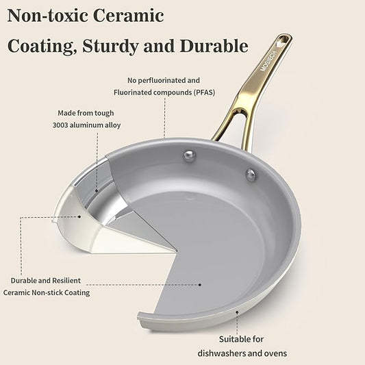 10-Inch Ceramic Non-Stick Cookware Set, 8-in-1 Multifunctional Cookware, Interior & Exterior Ceramic Coating, PFAS/PTFE/PFOA-Free, Compatible with All Stovetops， Oven-Safe up to 450°F