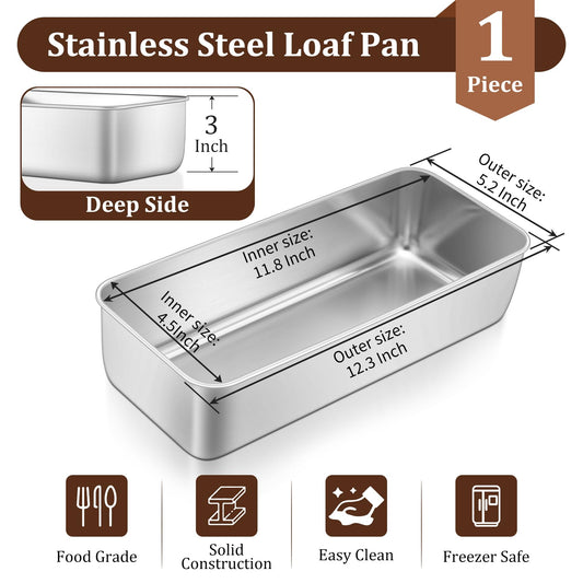 Loaf Pan 12 x 5 Inch Stainless Steel Loaf Pans for Baking Bread