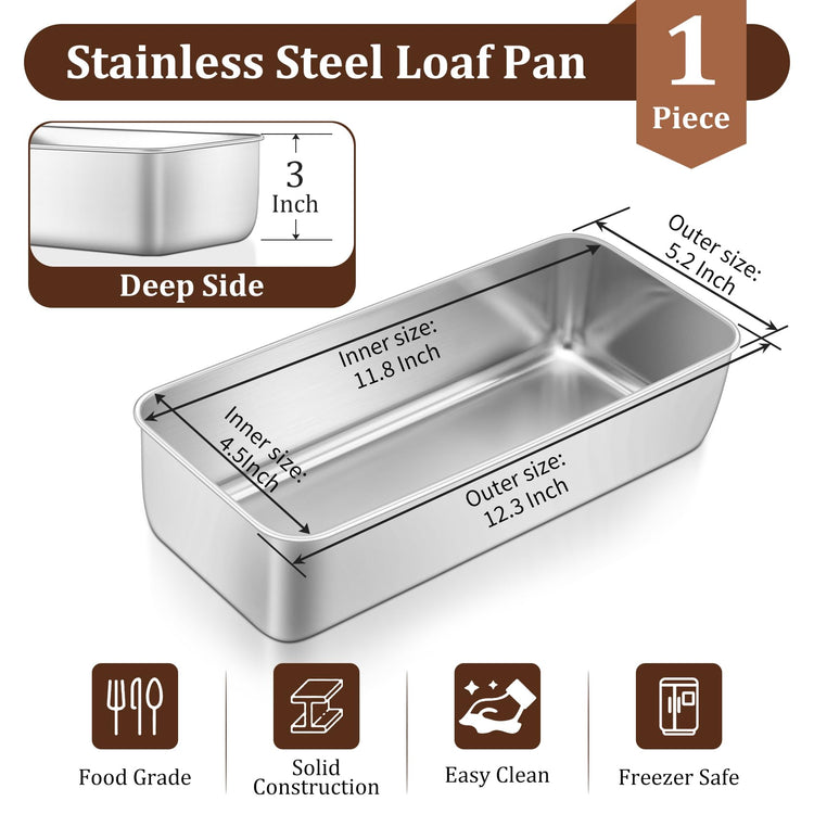 Loaf Pan 12 x 5 Inch Stainless Steel Loaf Pans for Baking Bread