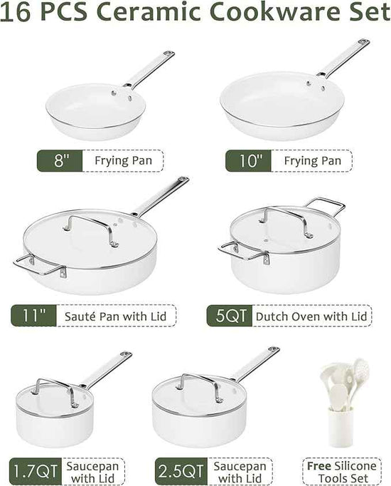 Ceramic Cookware Set - Nonstick Kitchen Pots and Pans Set, Induction Cookware Sets with Cooking Utensils Set, Non Toxic Cookware Set, Non Stick Pan Set for Cooking Pot, Oven & Dishwasher Safe, Gift