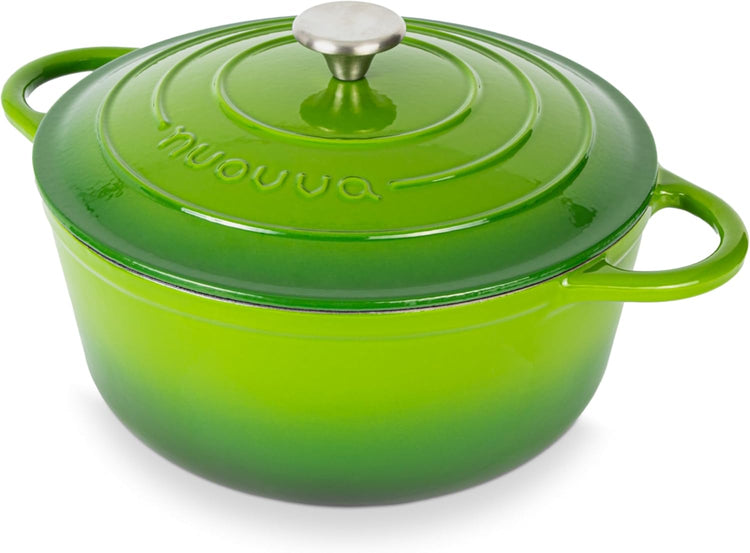 Nuovva Enamelled Cast Iron Dutch Oven Pot with Lid – 6.4 Quart Non Stick Casserole Pot – Heavy Duty & Oven Safe up to 500° F for Bread Baking, Braising, Stews, Roasting – 28cm Green - Nestoria