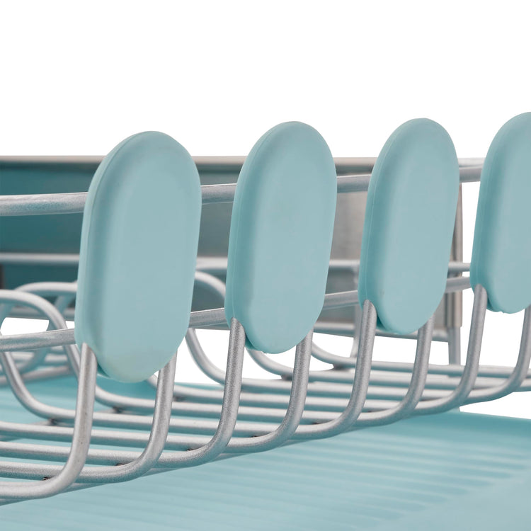 Compact Space Saving Rust Resistant Dish Rack with Removable Flatware Caddy and Angled Self Draining Drainboard