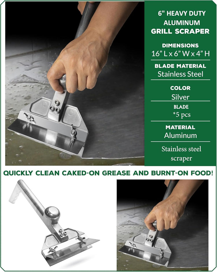 Grill Scraper Heavy Duty Griddle Scraper Set with Replacement Blades Flat Top Grill Accessories Griddle Cleaning Kit for Restaurants