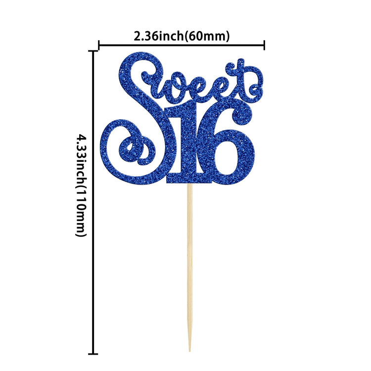 24 Pack 16th Birthday Cupcake Toppers Glitter Sixteen Happy Sweet 16 Cupcake Picks Cheers to 16 Years Old Cupcake Decorations for 16th Birthday Anniversary Party Cake Decorations Supplies Blue (24 Count)