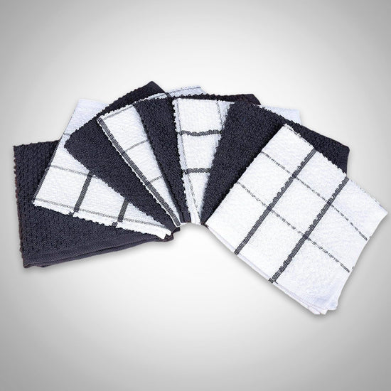 AMOUR INFINI Cotton Kitchen Dish Cloths Set of 8 – Highly Absorbent, Super Soft Premium Terry Cleaning Cloth (12"x12" Inch) Premium Dishcloths for Washing Dishes (Dark Grey) - Nestoria