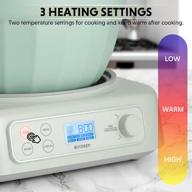 LP55 5-in-1 Slow Cooker, Compatible with Various Cookwares, Multi-Cooker with Two Temperature Settings, Auto Keep Warm for 2H, Cozy Greenish, Pot Not Included