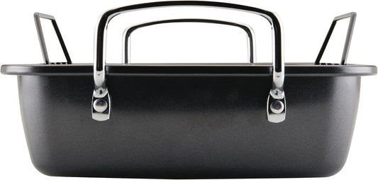 Circulon Ultra Lasting Nonstick Roaster/Roasting Pan with Easy Serve Rack, 17 Inch x 13 Inch, Black - Nestoria