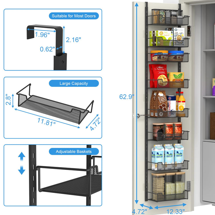 12.3" W Narrow Over the Door Pantry Organizer