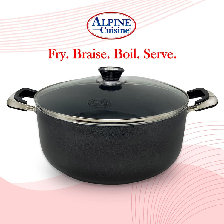 Alpine Cuisine 18 Quart Non-stick Stock Pot with Tempered Glass Lid and Carrying Handles, Multi-Purpose Cookware Aluminum Dutch Oven for Braising, Boiling, Stewing