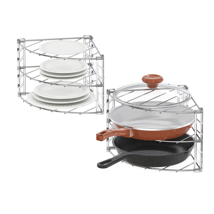 3 Tier Counter & Cabinet Corner Shelf Organizer 2 Pack Chrome (6 Count)