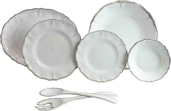 Le Cadeaux 16 Piece Luxury Melamine Dinnerware Set, Service for 4 (Rustica Antique White)