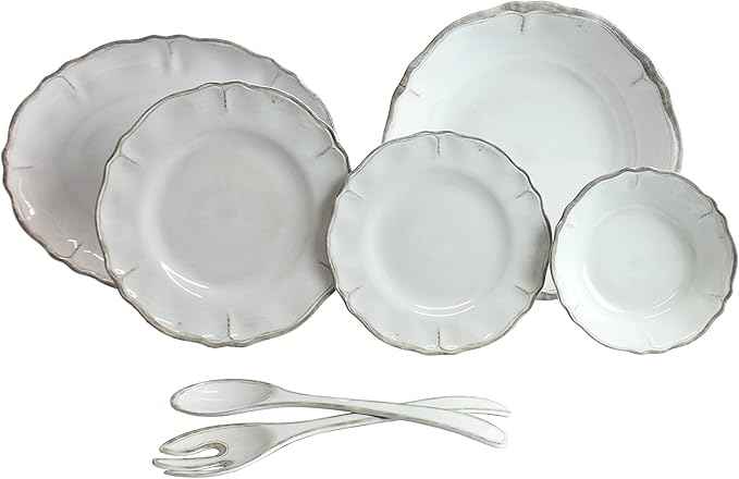 Le Cadeaux 16 Piece Luxury Melamine Dinnerware Set, Service for 4 (Rustica Antique White)