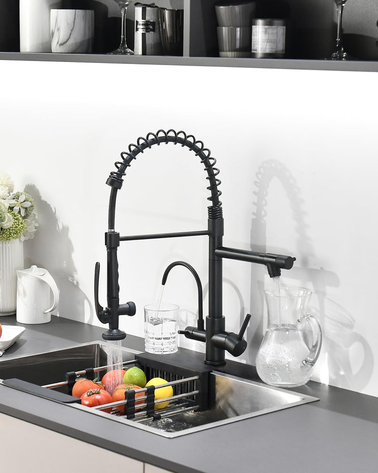 3 in 1 Kitchen Sink Faucet with Drinking Water Faucet Matte Black