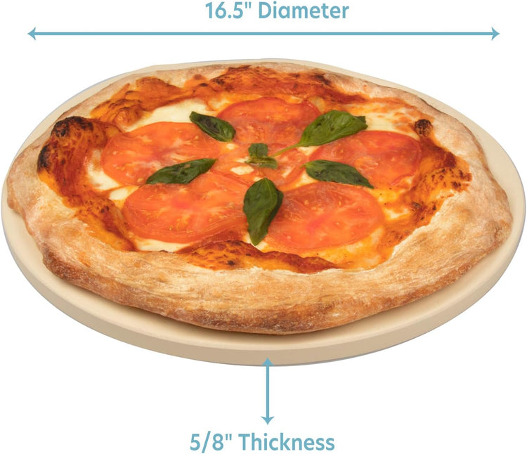 Pizza Stone for Oven, Grill, BBQ - Round 5/8 Inch Extra Thick Baking Stone w/Safe & Even Heating - XL 16.5" Pan for Crispy Crust, Made of Heavy Duty Cordierite can Withstand 550+ Degrees Fahrenheit