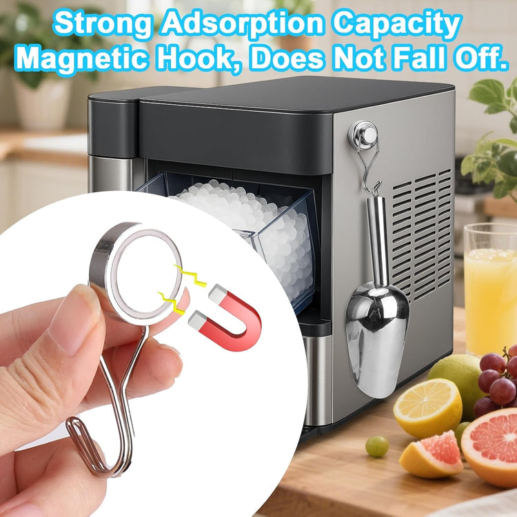 Stainless Steel Ice Scoop for Freezer with Magnetic Hook - Ice Scoop for GE Profile Opal 2.0 Nugget Ice Maker, for Kitchen Bar Party Accessories (Large)