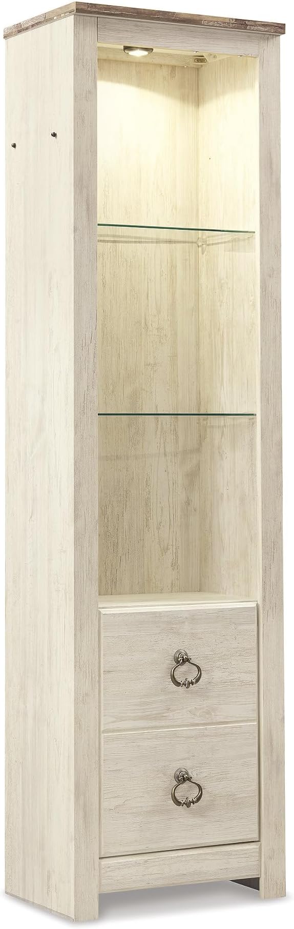 Signature Design by Ashley Willowton Coastal 4-Piece Entertainment Center for TVs up to 73" with Electric Fireplace, LED Lighting and Adjustable Temperature, Beige